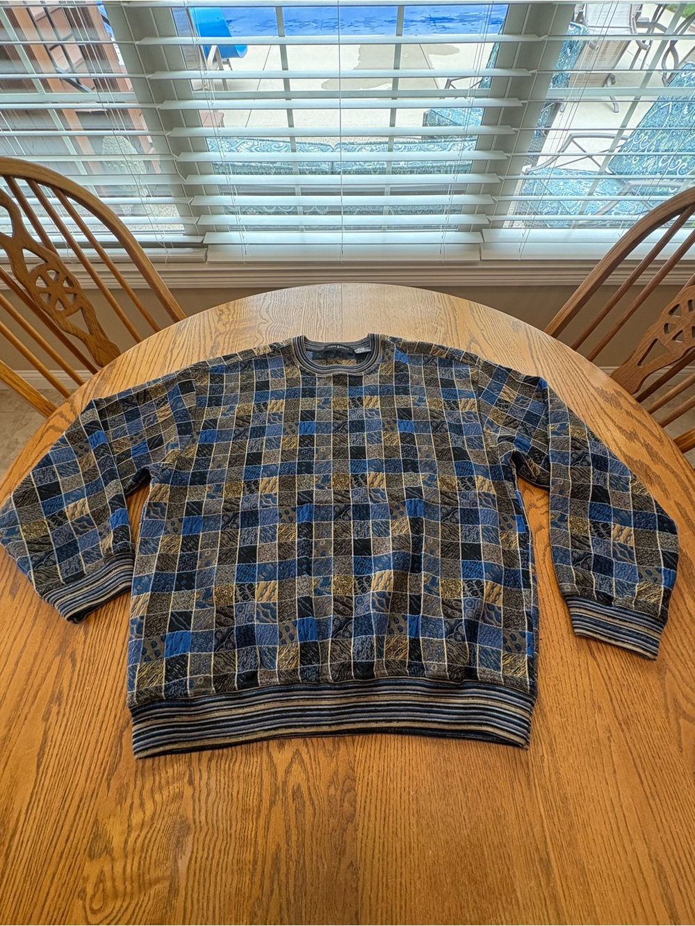 Vintage 80’s Jhane Barnes Sweater Mens Large Wearable Art Wool Blend Abstract 3D